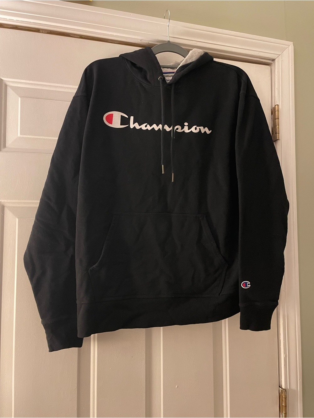Champion Men's Black Crewneck Hoodie with Script Logo